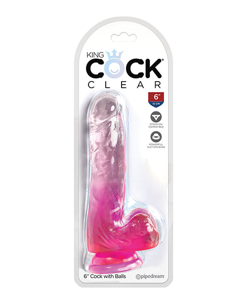 KING COCK CLEAR 6IN W/ BALLS PINK - PD575211