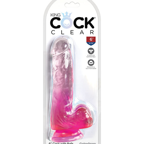 KING COCK CLEAR 6IN W/ BALLS PINK - PD575211