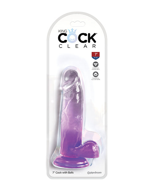 KING COCK CLEAR 7IN W/ BALLS PURPLE - PD575412