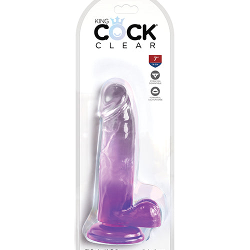 KING COCK CLEAR 7IN W/ BALLS PURPLE - PD575412