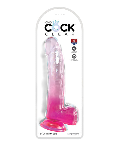 KING COCK CLEAR 9IN W/ BALLS PINK - PD575811