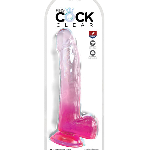 KING COCK CLEAR 9IN W/ BALLS PINK - PD575811