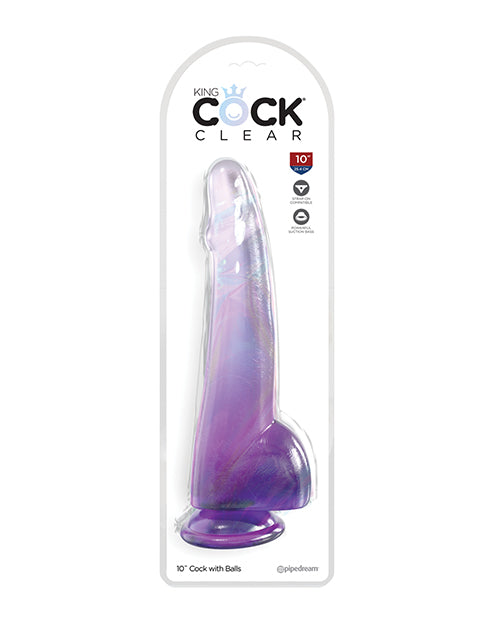KING COCK CLEAR 10IN W/ BALLS PURPLE - PD576112