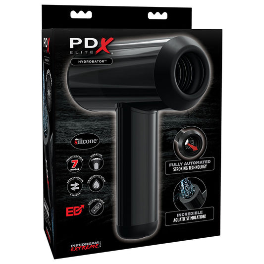 PDX Elite Hydrobator Rechargeable Silicone Vibrating Aquatic Stimulation Stroker Black-Pinkfoxxx