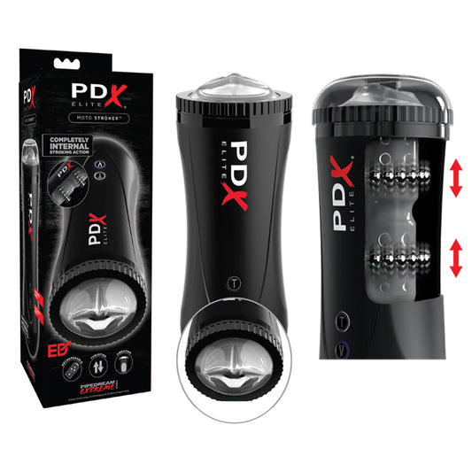 PDX Elite Moto Stroker Rechargeable Thrusting Vibrating Masturbator Clear/Black-Pinkfoxxx