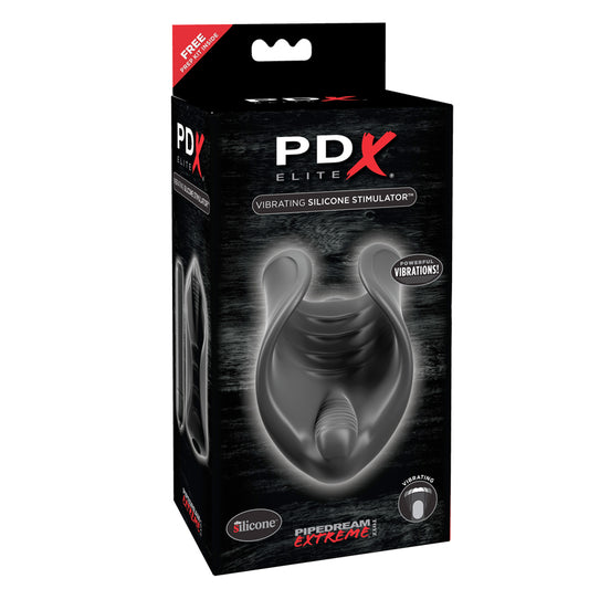 PDX Elite Vibrating Silicone Stimulator Stroker Black-Pinkfoxxx