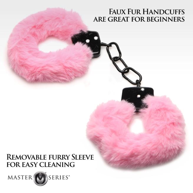 MASTER SERIES CUFFED IN FUR HANDCUFFS PINK - XRAG937PNK