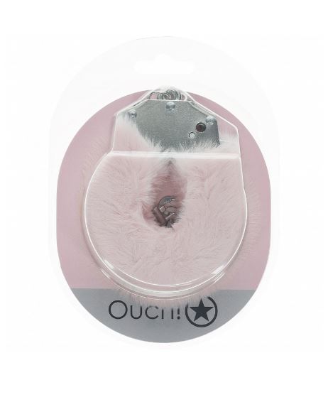 OUCH! HEAVY DUTY FLUFFY HANDCUFFS - POWDER PINK - SHTOU1046PPNK