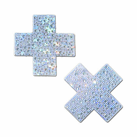 Pastease Crystal Sparkling Crosses Pasties Silver-Pinkfoxxx
