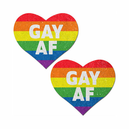 Pastease Glitter 'Gay AF' Heart Pasties Rainbow-Pinkfoxxx