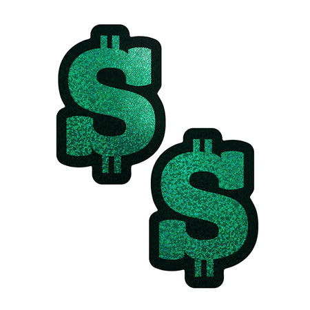 Pastease Money: Green Glitter Dollar Sign Nipple Pasties-Pinkfoxxx