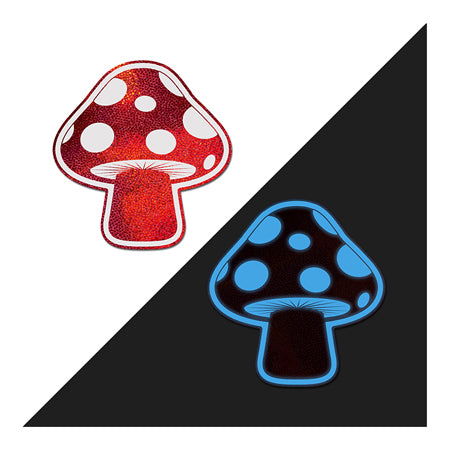 Pastease Mushroom: Shiny Red & White Glow-in-the-Dark Shroom Nipple Pasties-Pinkfoxxx