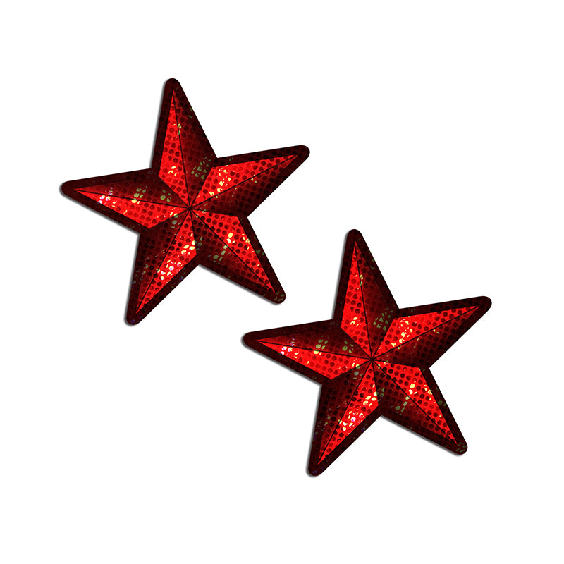 Pastease Nautical Star: Diamond Thom Red Disco Sailor Star Nipple Pasties-Pinkfoxxx