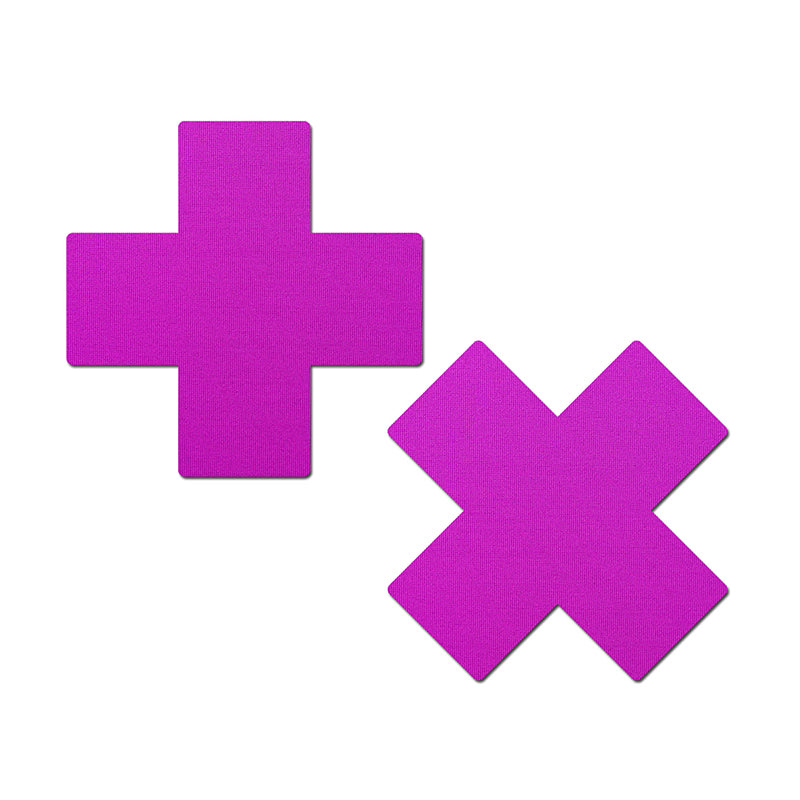 Pastease Plus X: Neon Purple Cross Nipple Pasties-Pinkfoxxx