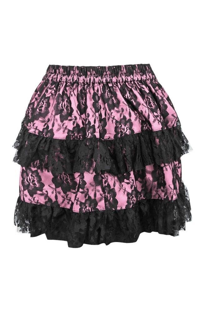 Pink/Black Lace Ruched Bustle Skirt