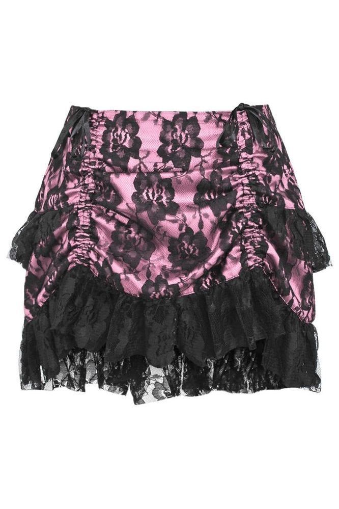 Pink/Black Lace Ruched Bustle Skirt