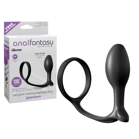 Pipedream Anal Fantasy Collection Silicone Ass-Gasm Cock Ring Plug Black-Pinkfoxxx