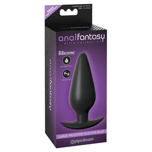 Pipedream Anal Fantasy Elite Collection Large Weighted Silicone Plug Black-Pinkfoxxx
