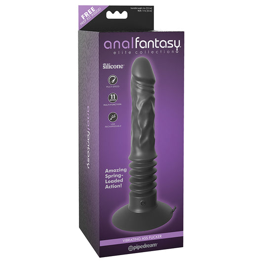 Pipedream Anal Fantasy Elite Collection Rechargeable Silicone Vibrating Ass Fucker 12 in. Thrusting Dildo With Suction Cup Black-Pinkfoxxx
