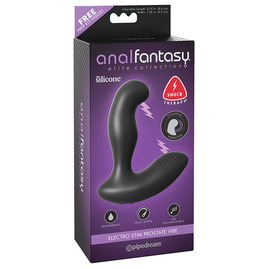 Pipedream Anal Fantasy Elite Collection Rechargeable Vibrating Silicone Electro Stim Prostate Vibe Black-Pinkfoxxx
