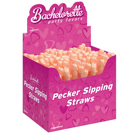Pipedream Bachelorette Party Favors Pecker Sipping Straws Beige 144-Piece Display-Pinkfoxxx