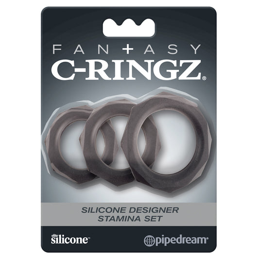 Pipedream Fantasy C-Ringz Silicone Designer Stamina 3-Piece Cockring Set Black-Pinkfoxxx