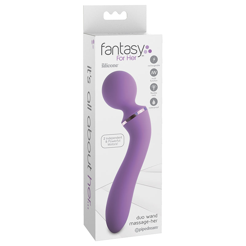Pipedream Fantasy For Her Duo Wand Massage-Her Rechargeable Silicone Dual-Ended Vibrator Purple-Pinkfoxxx