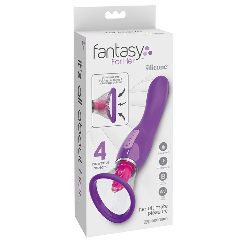 Pipedream Fantasy For Her Her Ultimate Pleasure Rechargeable Silicone Dual-Ended Vibrator With Licking Suction Purple-Pinkfoxxx
