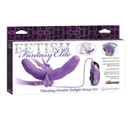 Pipedream Fetish Fantasy Elite Vibrating Double Delight Dual-Ended Silicone Strap-On Purple-Pinkfoxxx