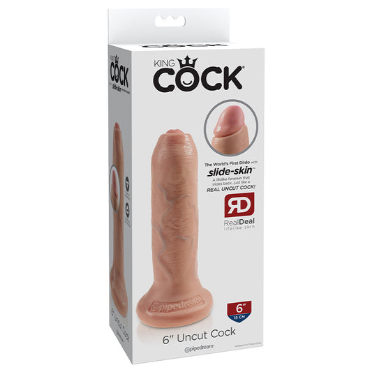 Pipedream King Cock 6 in. Uncut Cock Realistic Dildo With Moveable Foreskin & Suction Cup Beige-Pinkfoxxx