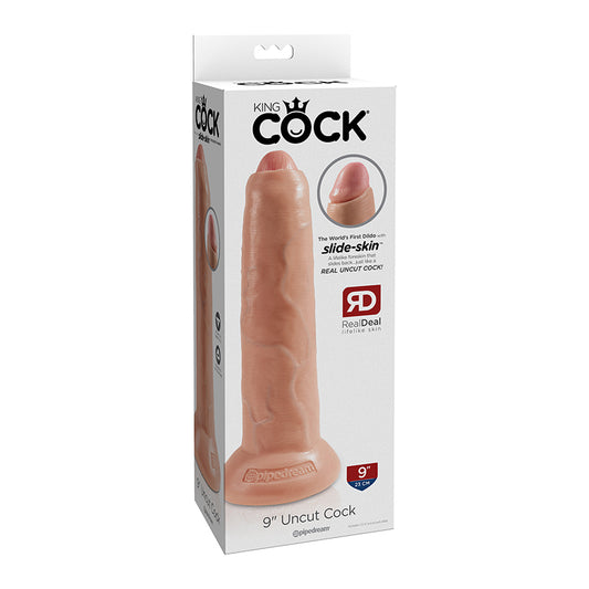 Pipedream King Cock 9 in. Uncut Cock Realistic Dildo With Moveable Foreskin & Suction Cup Beige-Pinkfoxxx