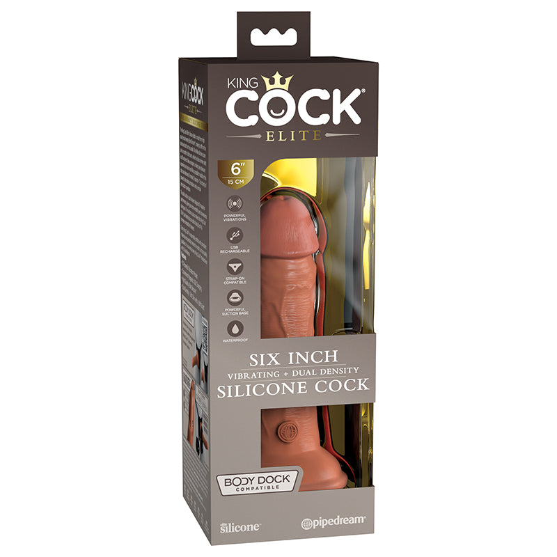 Pipedream King Cock Elite 6 in. Vibrating Dual Density Silicone Cock Rechargeable Realistic Dildo With Suction Cup-Pinkfoxxx