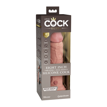 Pipedream King Cock Elite 8 in. Vibrating Dual Density Silicone Cock Rechargeable Realistic Dildo With Suction Cup-Pinkfoxxx