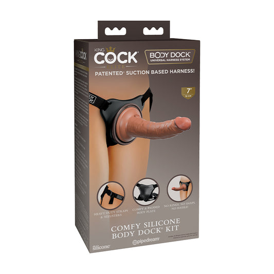 Pipedream King Cock Elite Comfy Silicone Body Dock Kit With 7 in. Realistic Suction Cup Dildo Tan/Black-Pinkfoxxx