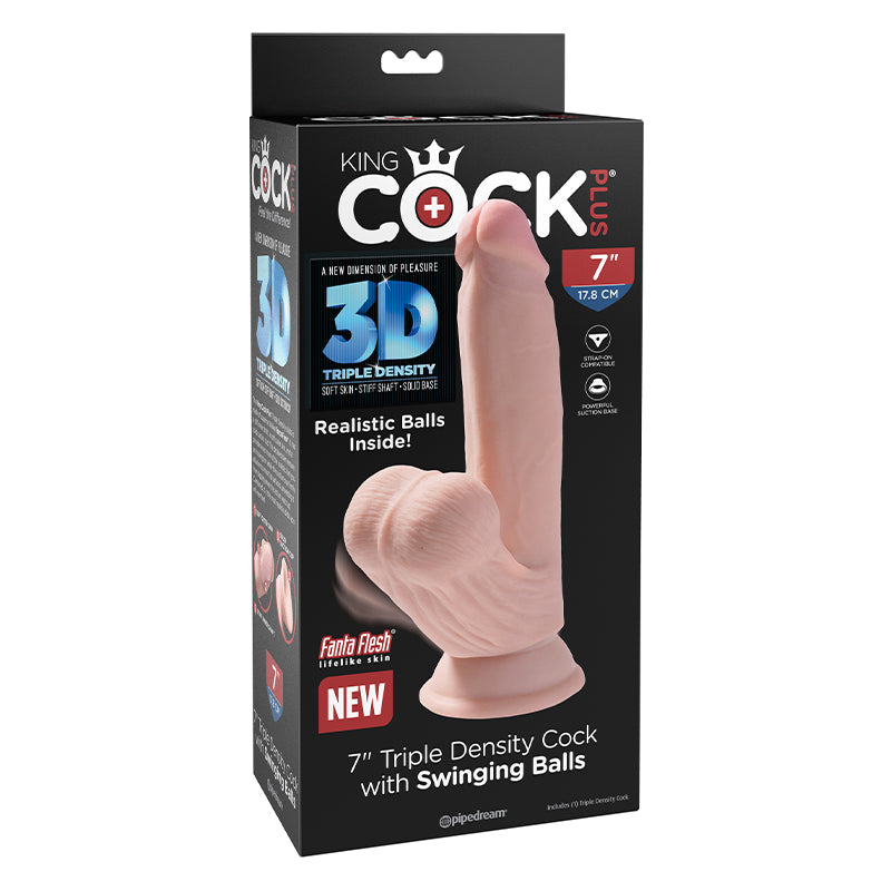Pipedream King Cock Plus. Triple Density Cock With Swinging Balls Realistic Suction Cup Dildo-Pinkfoxxx