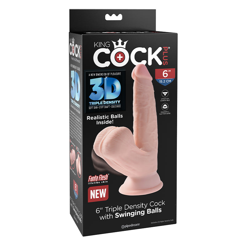Pipedream King Cock Plus. Triple Density Cock With Swinging Balls Realistic Suction Cup Dildo-Pinkfoxxx