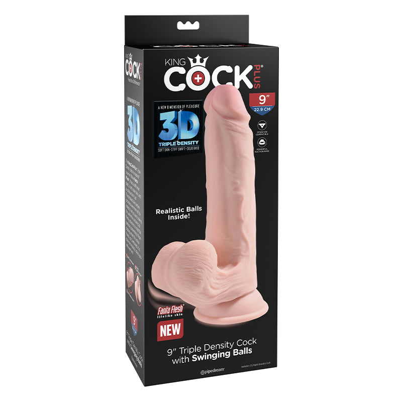 Pipedream King Cock Plus. Triple Density Cock With Swinging Balls Realistic Suction Cup Dildo-Pinkfoxxx