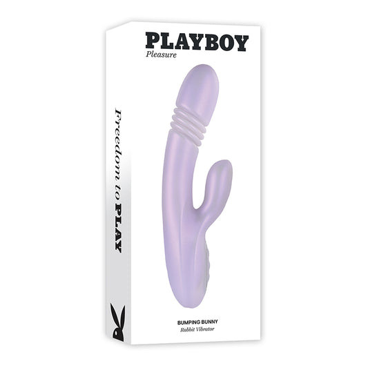 Playboy Bumping Bunny Rechargeable Thrusting Warming Silicone Dual Stimulation Vibrator Opal-Pinkfoxxx