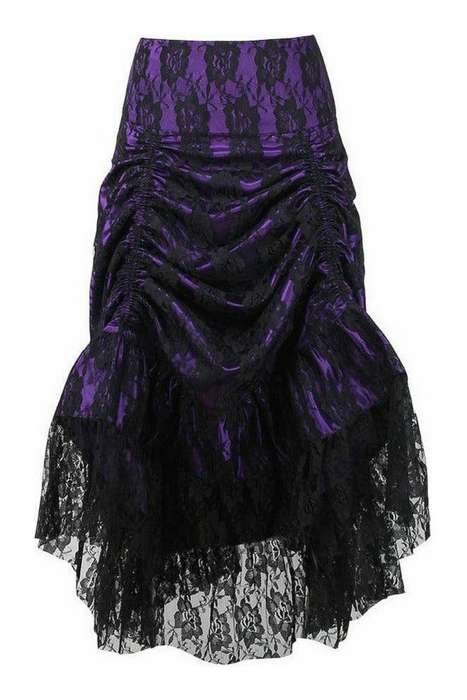 Purple w/Black Lace Overlay Ruched Bustle Skirt