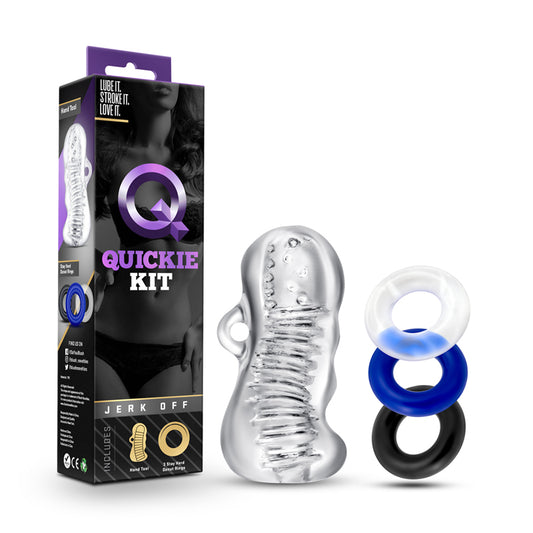 Quickie Kit Jerk Off Stroker & 3-Piece Cockring Set Clear-Pinkfoxxx