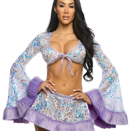 JR174 - Sequin Faux Fur Trimmed Wrap Top