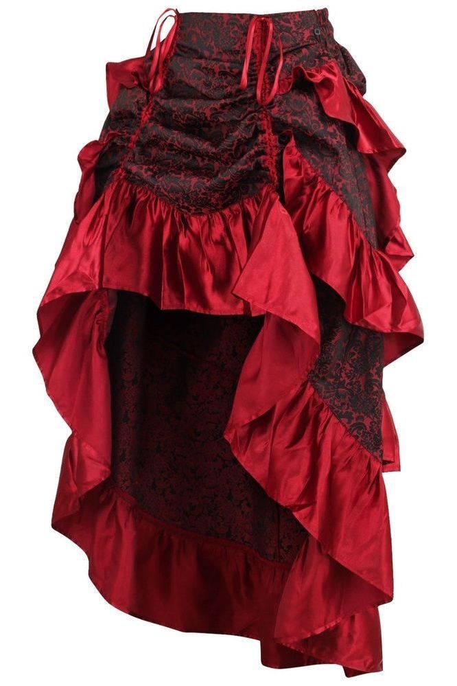 Red Brocade Adjustable High Low Bustle Skirt