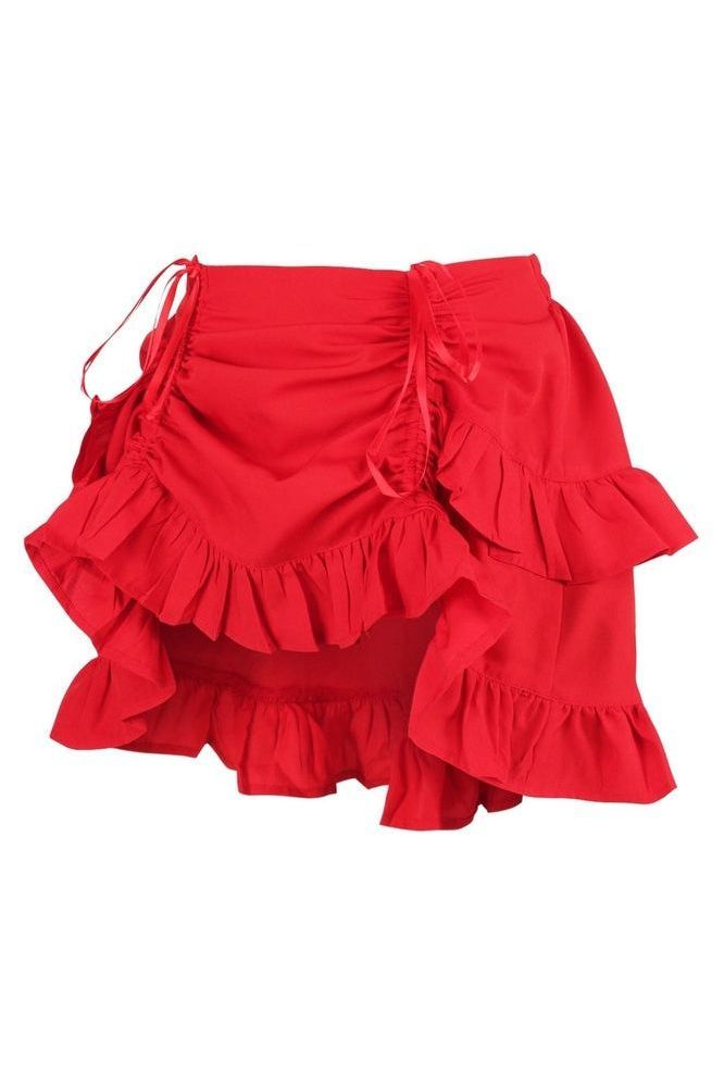 Red Crepe Ruched Bustle Skirt