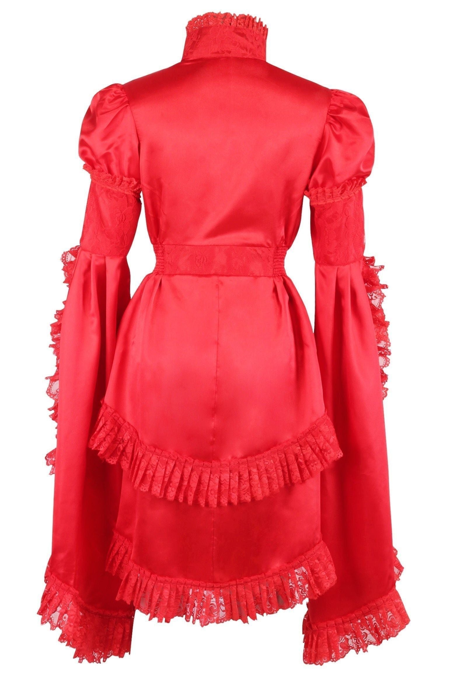 Red Satin & Lace Ruffled Jacket