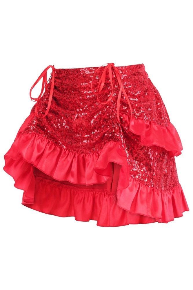 Red Sequin Ruched Bustle Skirt