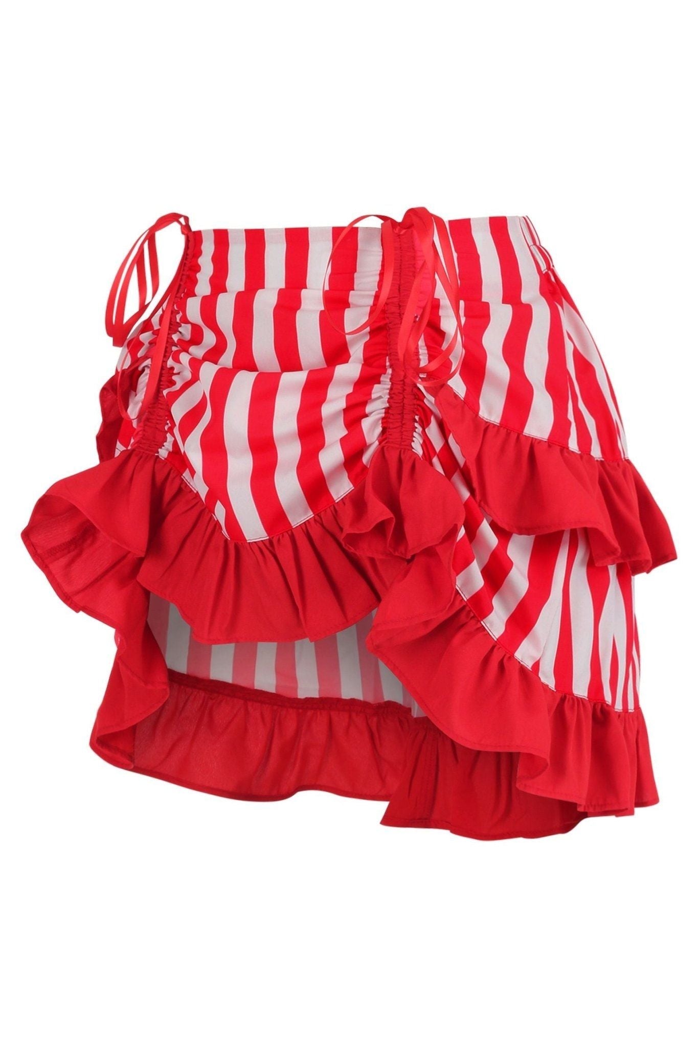 Red/White Striped Ruched Bustle Skirt