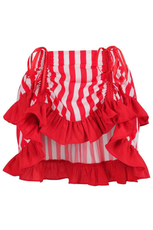 Red/White Striped Ruched Bustle Skirt
