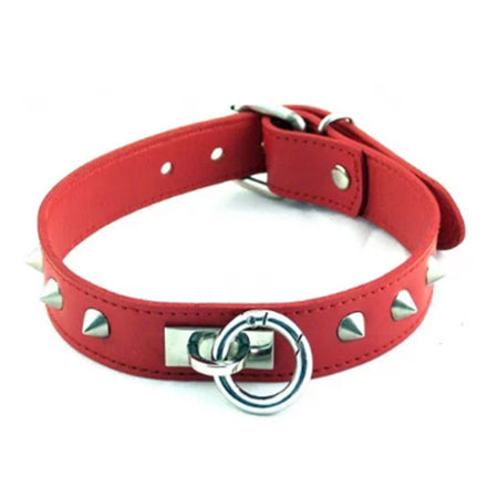 Rouge O Ring Studded Collar Red-Pinkfoxxx