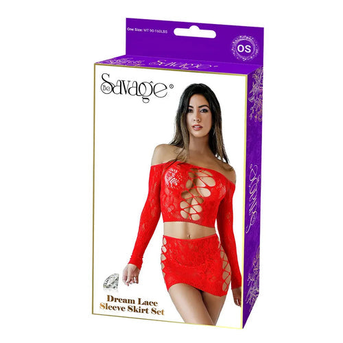 DREAM LACE SLEEVE SKIRT SET RED - SAVSS106R