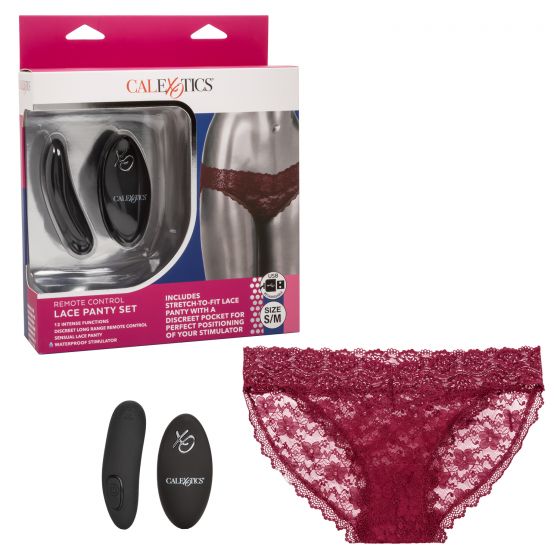 REMOTE CONTROL LACE PANTY SET S/M BURGUNDY - SE007788